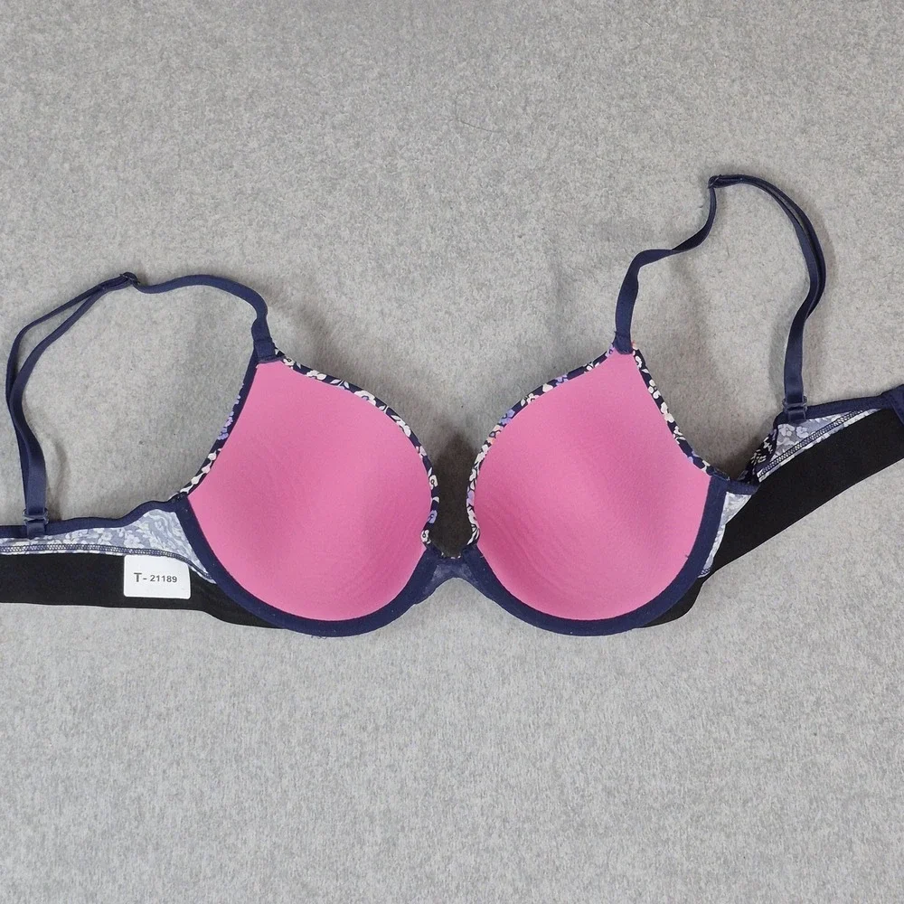 PINK Women Bra 34C Navy Floral Wear Everywhere T Shirt Lightly Lined